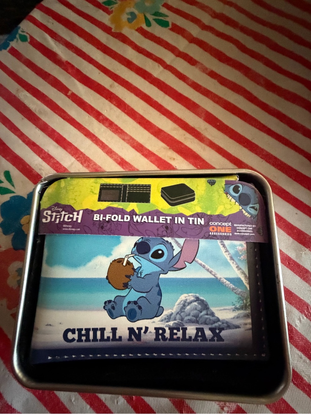 Disney Stitch Blue and Cream Bi-Fold Wallet in Tin
